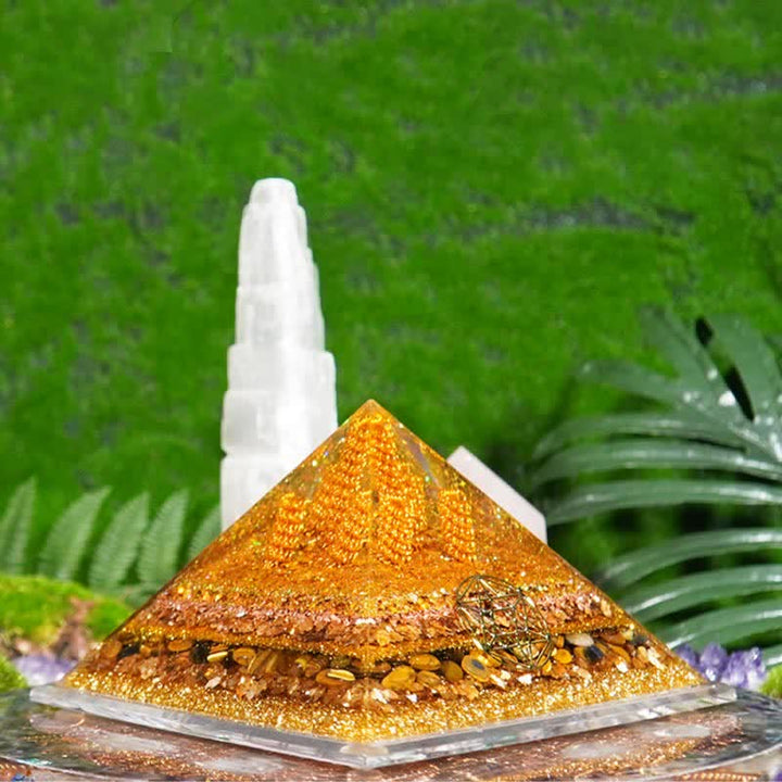 Olivenorma "Fortune" Piramide di Orgone Occhio di Tigre Naturale da 13 cm 