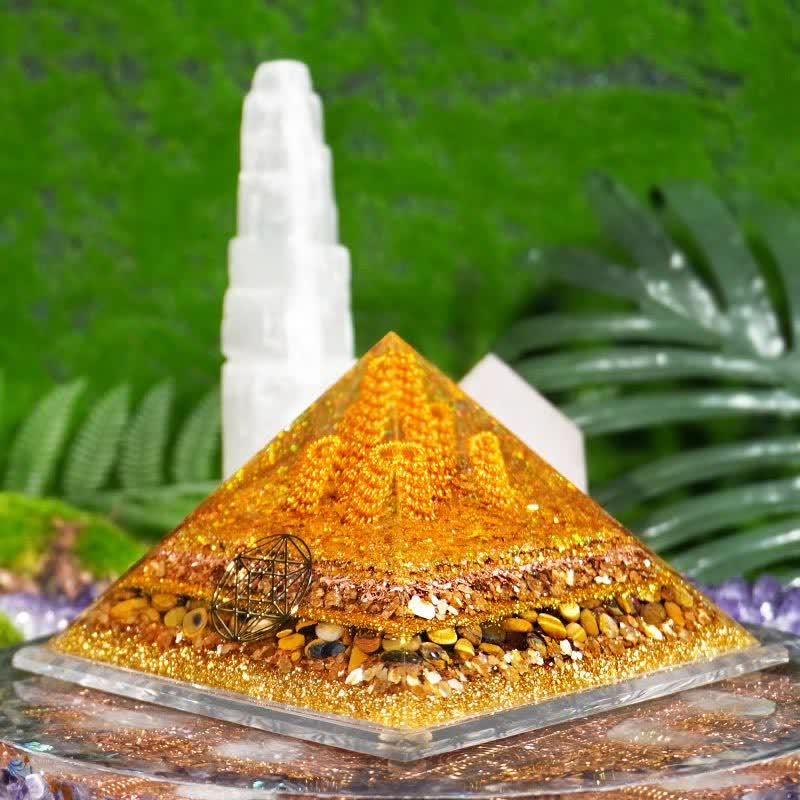 Olivenorma "Fortune" Piramide di Orgone Occhio di Tigre Naturale da 13 cm 