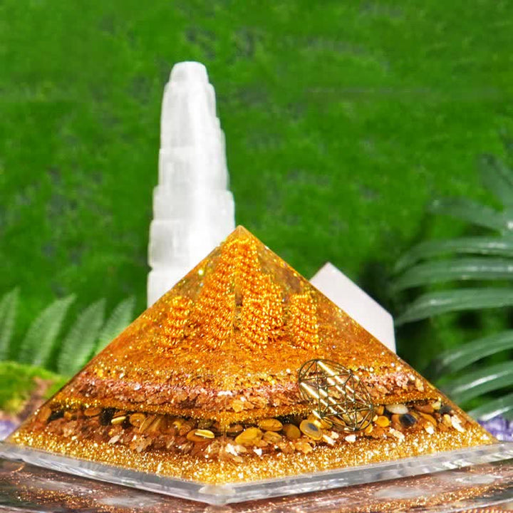 Olivenorma "Fortune" Piramide di Orgone Occhio di Tigre Naturale da 13 cm 
