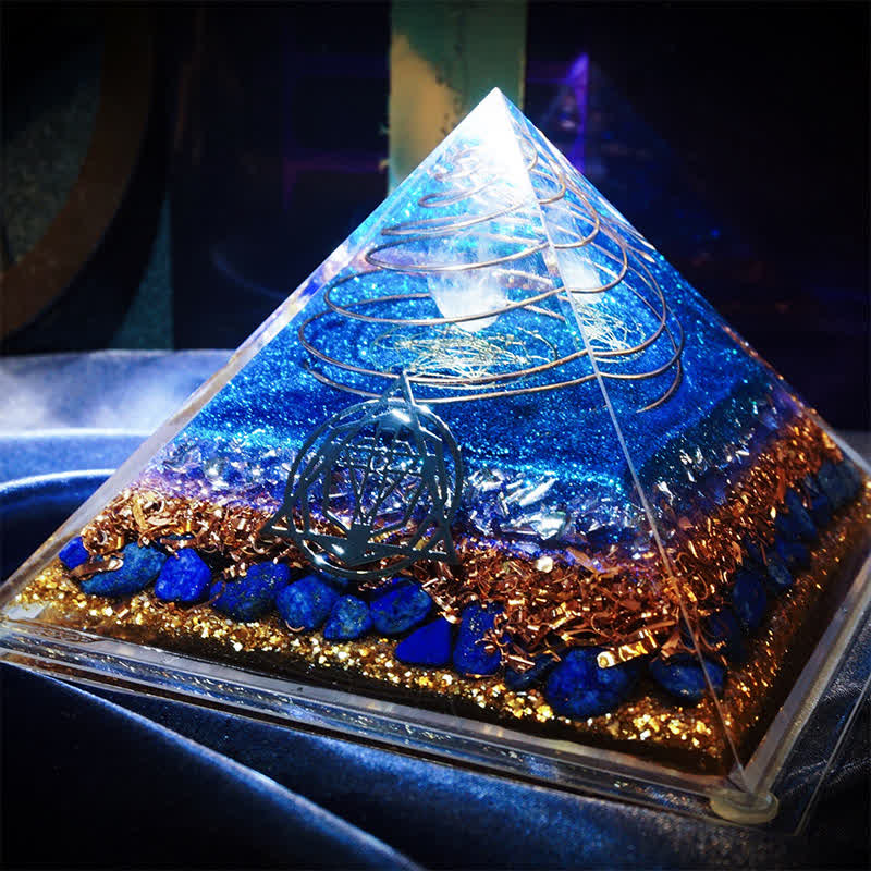 Olivenorma "Mare Stellato" Piramide di Orgone di Lapislazzuli di Cristallo Trasparente