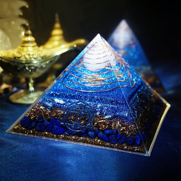 Olivenorma "Mare Stellato" Piramide di Orgone di Lapislazzuli di Cristallo Trasparente