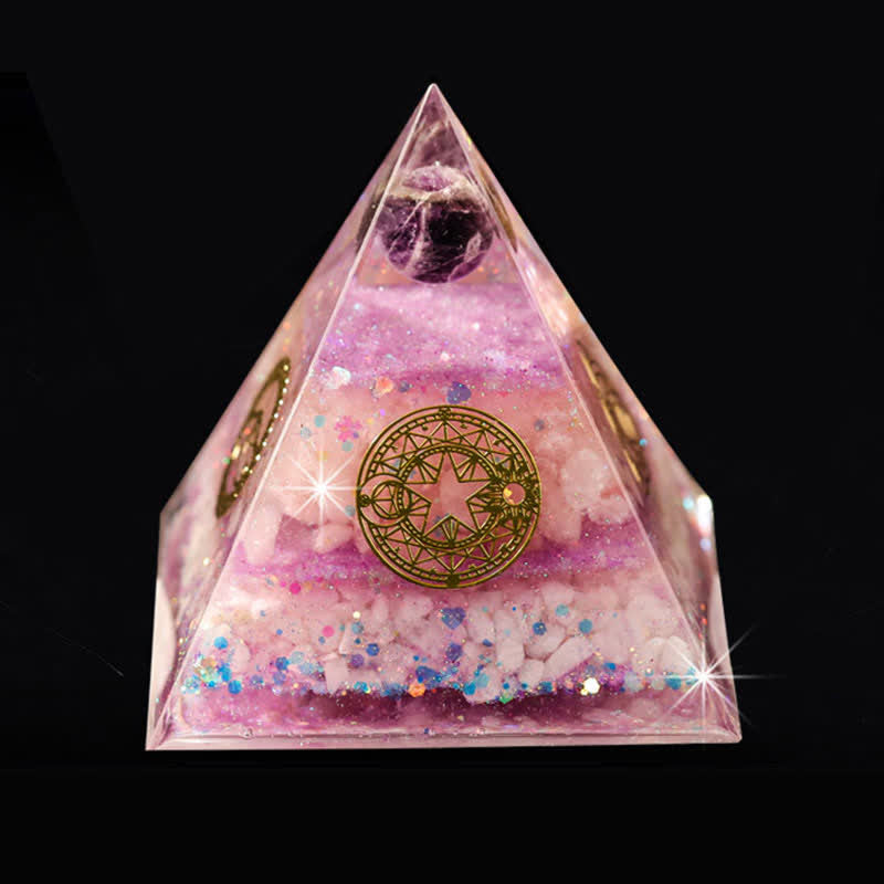 Olivenorma "Fortuna in amore" Piramide di orgone in quarzo rosa e ametista