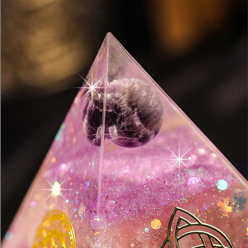 Olivenorma "Fortuna in amore" Piramide di orgone in quarzo rosa e ametista