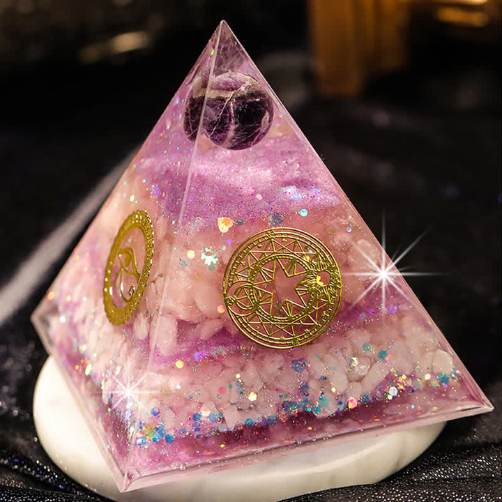 Olivenorma "Fortuna in amore" Piramide di orgone in quarzo rosa e ametista