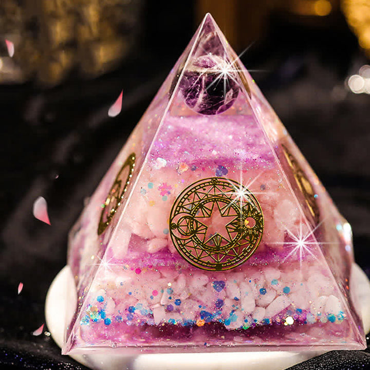Olivenorma "Fortuna in amore" Piramide di orgone in quarzo rosa e ametista