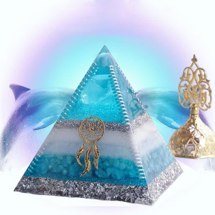 Olivenorma "Atlantis" Piramide di Orgone Acquamarina da 8 cm