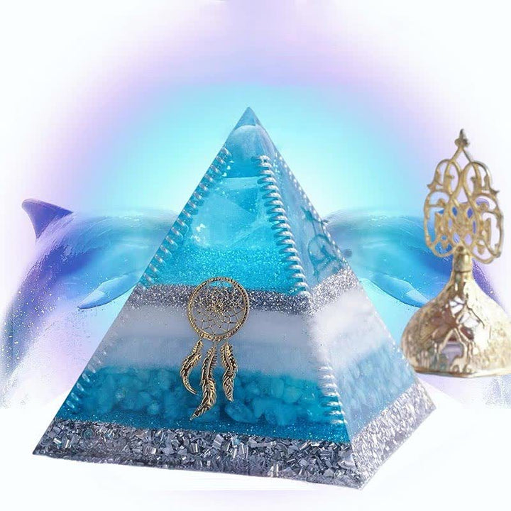Olivenorma "Atlantis" Piramide di Orgone Acquamarina da 8 cm