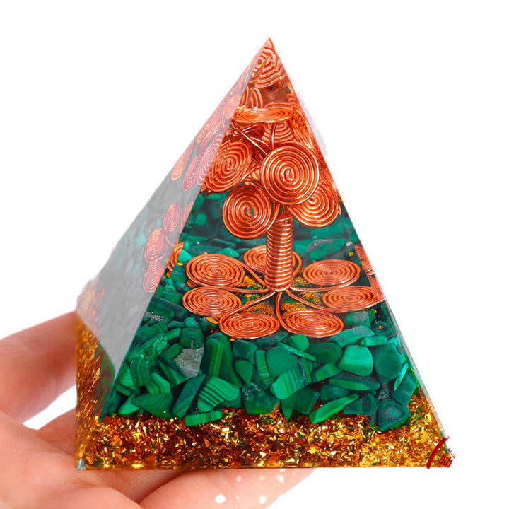 Olivenorma Rame Albero della Vita Malachite Orgone Piramide