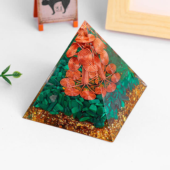 Olivenorma Rame Albero della Vita Malachite Orgone Piramide