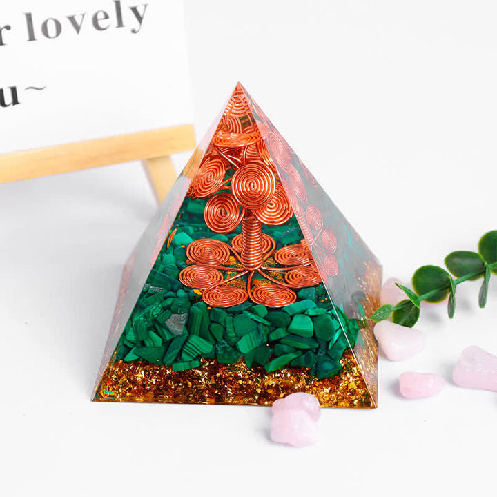 Olivenorma Rame Albero della Vita Malachite Orgone Piramide
