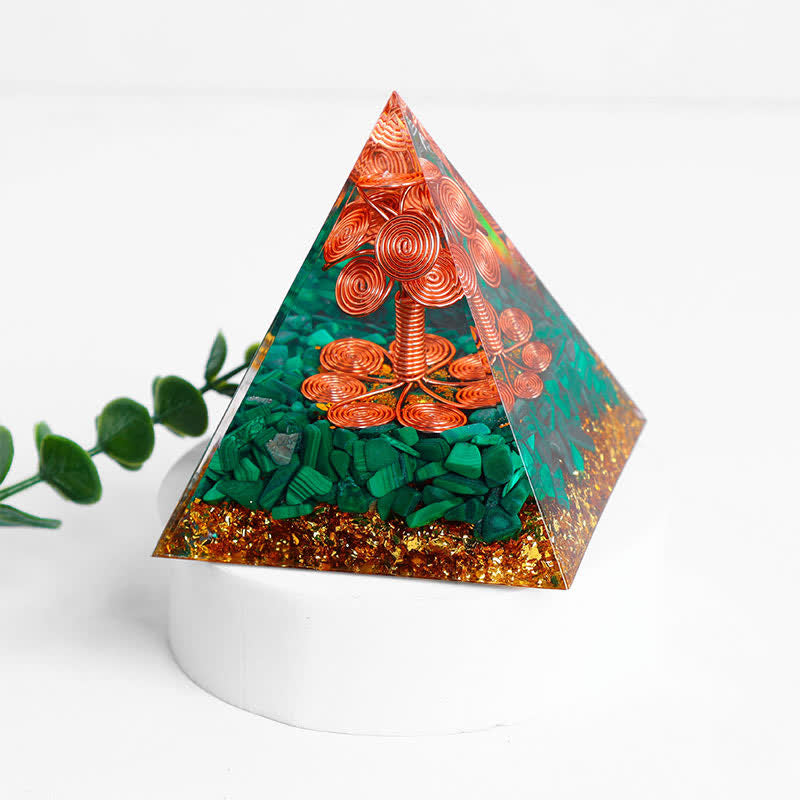 Olivenorma Rame Albero della Vita Malachite Orgone Piramide