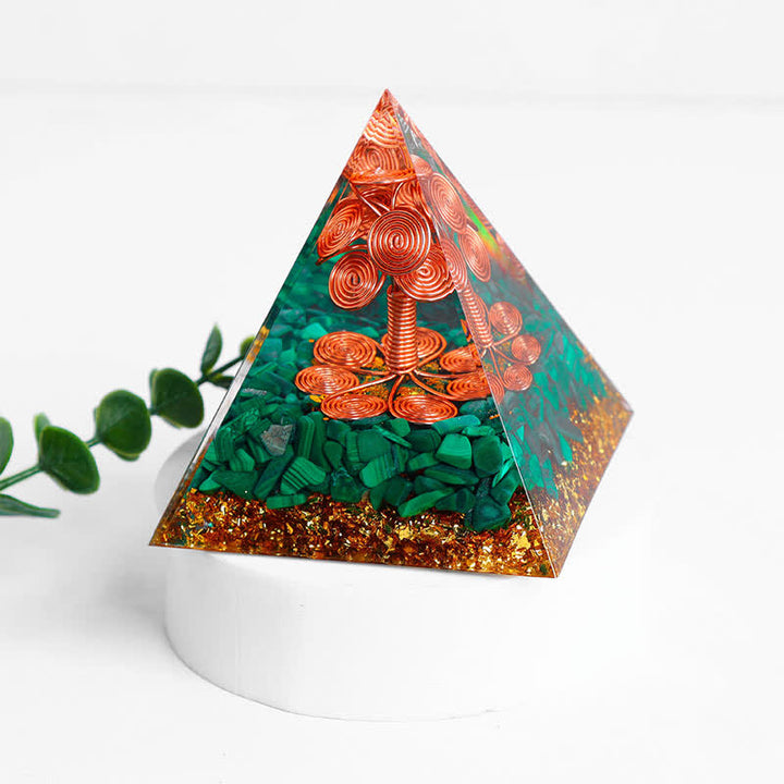 Olivenorma Rame Albero della Vita Malachite Orgone Piramide