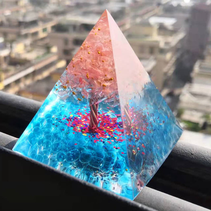 Olivenorma Albero della Vita Quarzo Rosa Acquamarina Piramide Orgonica 