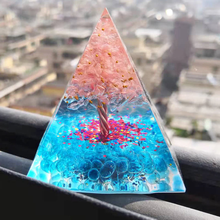 Olivenorma Albero della Vita Quarzo Rosa Acquamarina Piramide Orgonica 