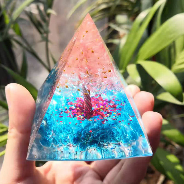 Olivenorma Albero della Vita Quarzo Rosa Acquamarina Piramide Orgonica 