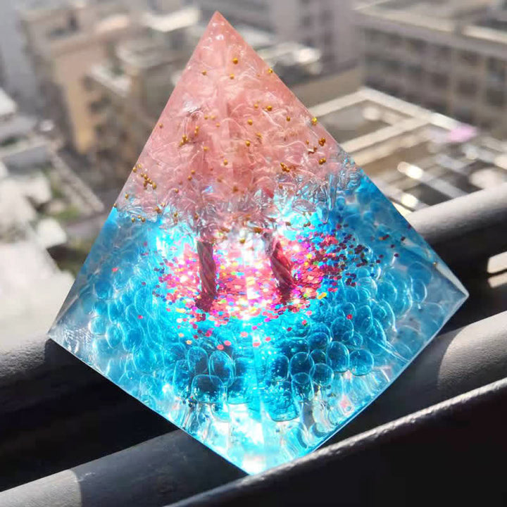 Olivenorma Albero della Vita Quarzo Rosa Acquamarina Piramide Orgonica 