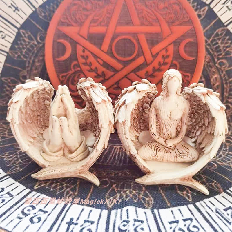 Ornamenti in resina con ali d'angelo Olivenorma, decorazione pagana