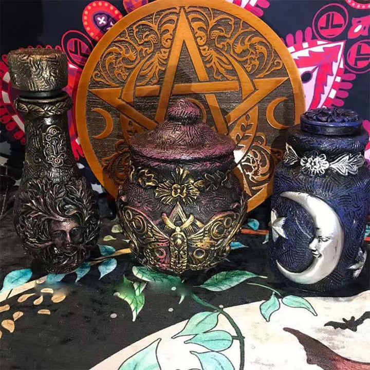 Olivenorma Resina Farfalla Luna Dea Bottiglia Ornamento Decorazione Wicca