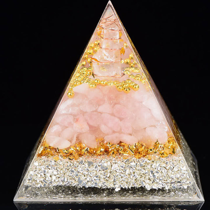 Olivenorma Cristallo Trasparente Quarzo Rosa Cubo di Metatron Piramide Orgonica