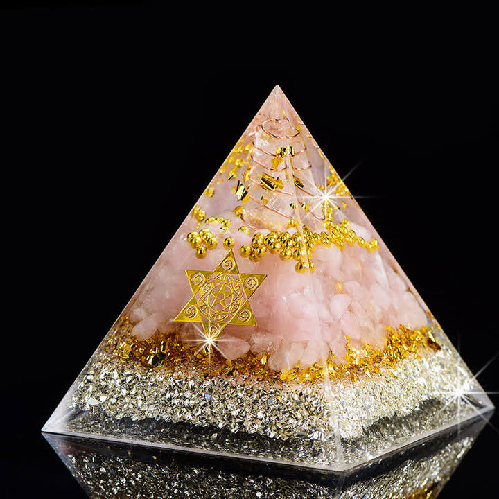 Olivenorma Cristallo Trasparente Quarzo Rosa Cubo di Metatron Piramide Orgonica