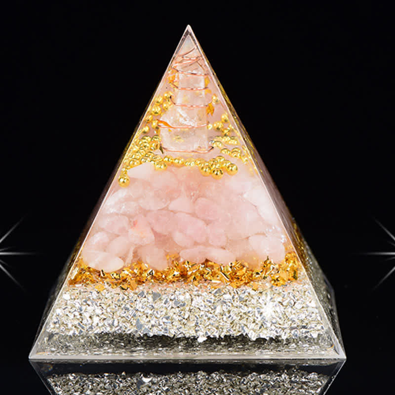 Olivenorma Cristallo Trasparente Quarzo Rosa Cubo di Metatron Piramide Orgonica