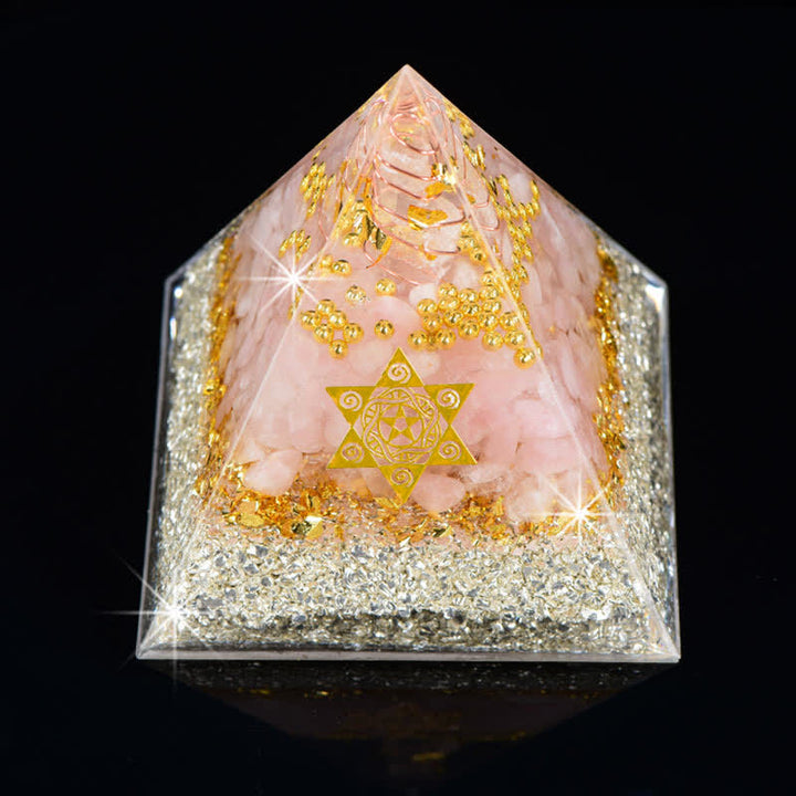 Olivenorma Cristallo Trasparente Quarzo Rosa Cubo di Metatron Piramide Orgonica