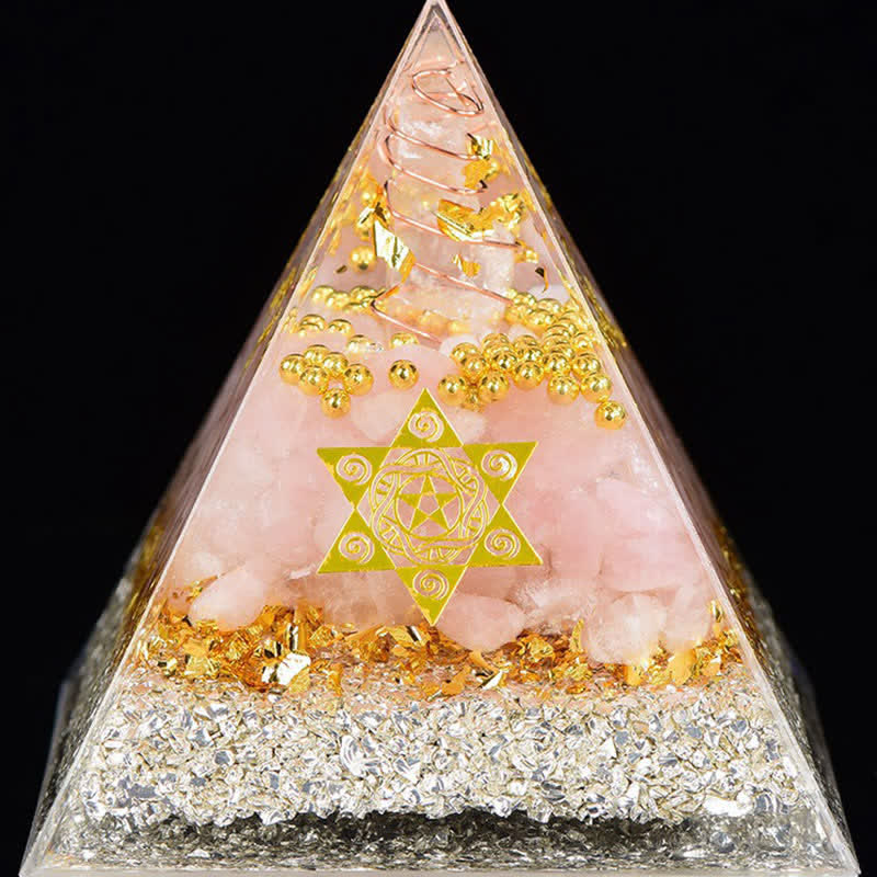 Olivenorma Cristallo Trasparente Quarzo Rosa Cubo di Metatron Piramide Orgonica