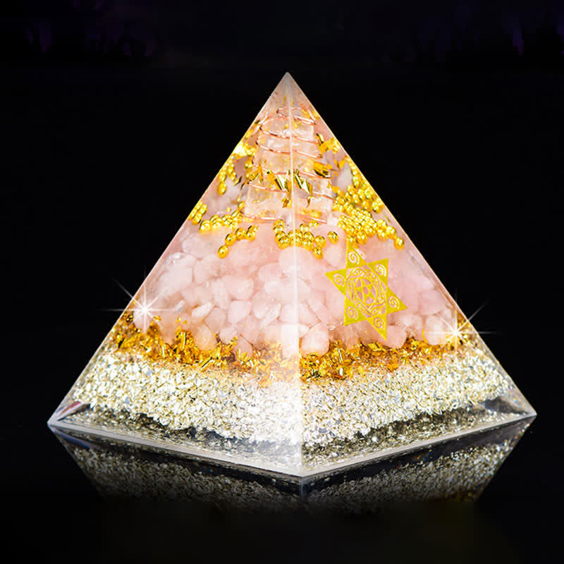 Olivenorma Cristallo Trasparente Quarzo Rosa Cubo di Metatron Piramide Orgonica