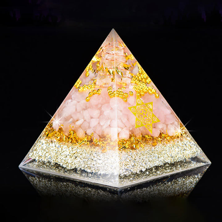 Olivenorma Cristallo Trasparente Quarzo Rosa Cubo di Metatron Piramide Orgonica