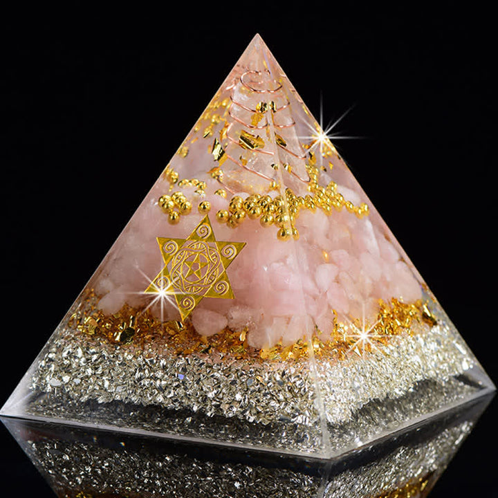 Olivenorma Cristallo Trasparente Quarzo Rosa Cubo di Metatron Piramide Orgonica
