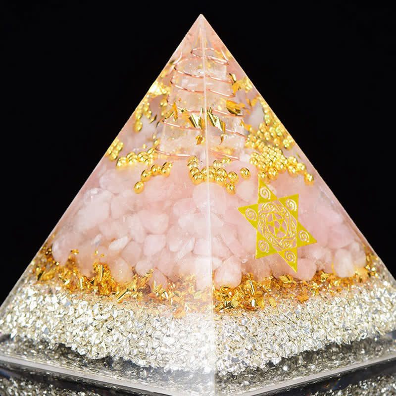 Olivenorma Cristallo Trasparente Quarzo Rosa Cubo di Metatron Piramide Orgonica