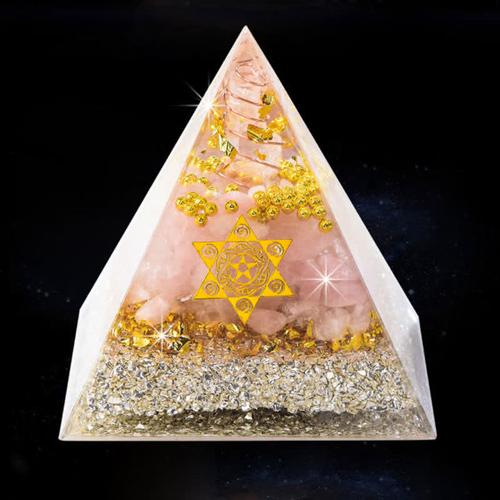 Olivenorma Cristallo Trasparente Quarzo Rosa Cubo di Metatron Piramide Orgonica