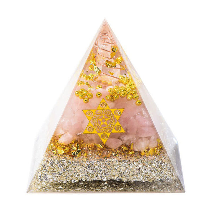 Olivenorma Cristallo Trasparente Quarzo Rosa Cubo di Metatron Piramide Orgonica