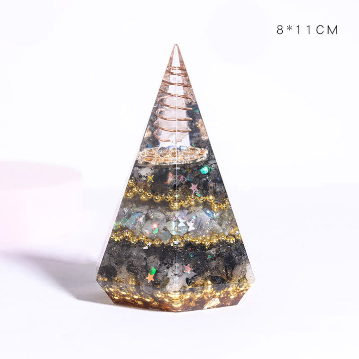 Piramide di Orgone Poligonale in Resina di Pietra Naturale Olivenorma 
