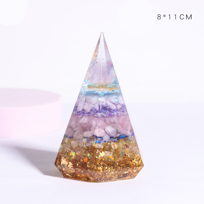 Piramide di Orgone Poligonale in Resina di Pietra Naturale Olivenorma 
