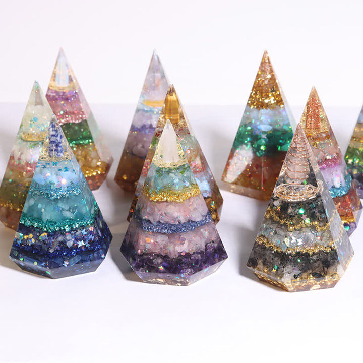 Piramide di Orgone Poligonale in Resina di Pietra Naturale Olivenorma 