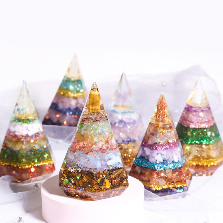 Piramide di Orgone Poligonale in Resina di Pietra Naturale Olivenorma 