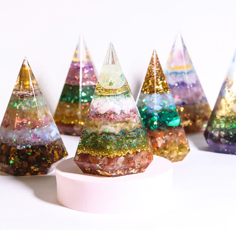 Piramide di Orgone Poligonale in Resina di Pietra Naturale Olivenorma 