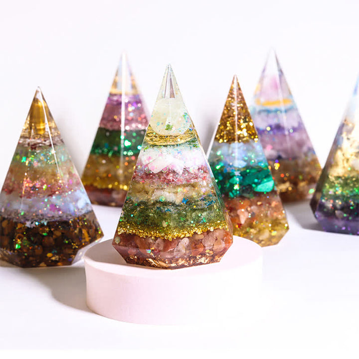 Piramide di Orgone Poligonale in Resina di Pietra Naturale Olivenorma 