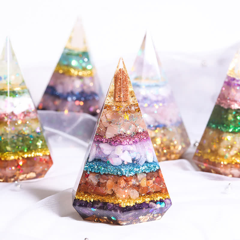 Piramide di Orgone Poligonale in Resina di Pietra Naturale Olivenorma 