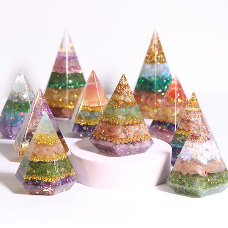 Piramide di Orgone Poligonale in Resina di Pietra Naturale Olivenorma 