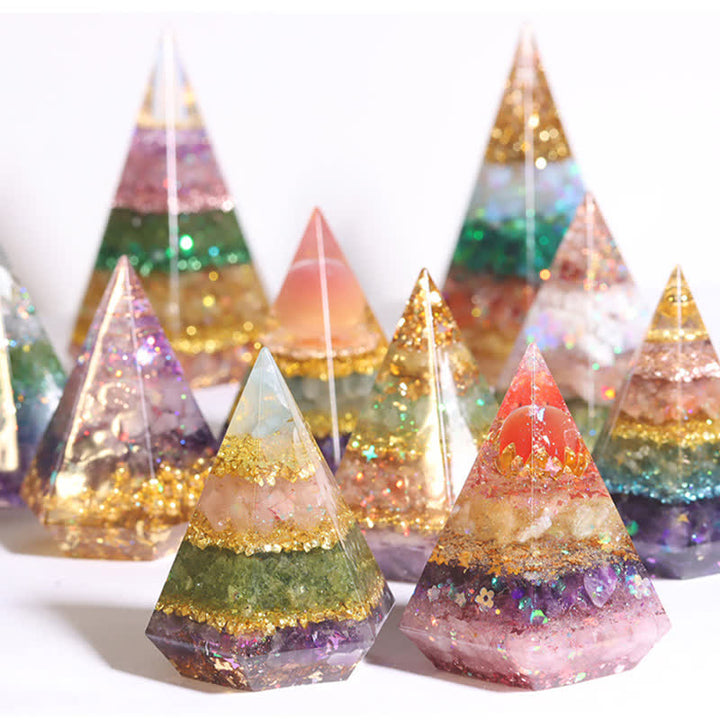 Piramide di Orgone Poligonale in Resina di Pietra Naturale Olivenorma 