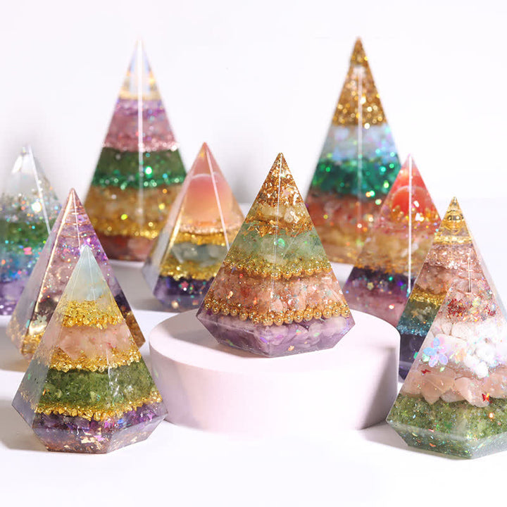 Piramide di Orgone Poligonale in Resina di Pietra Naturale Olivenorma 