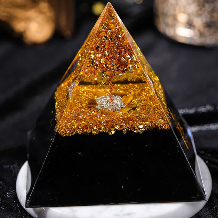 Olivenorma "Guardiano della casa" Piramide di orgone in ossidiana occhio di tigre 