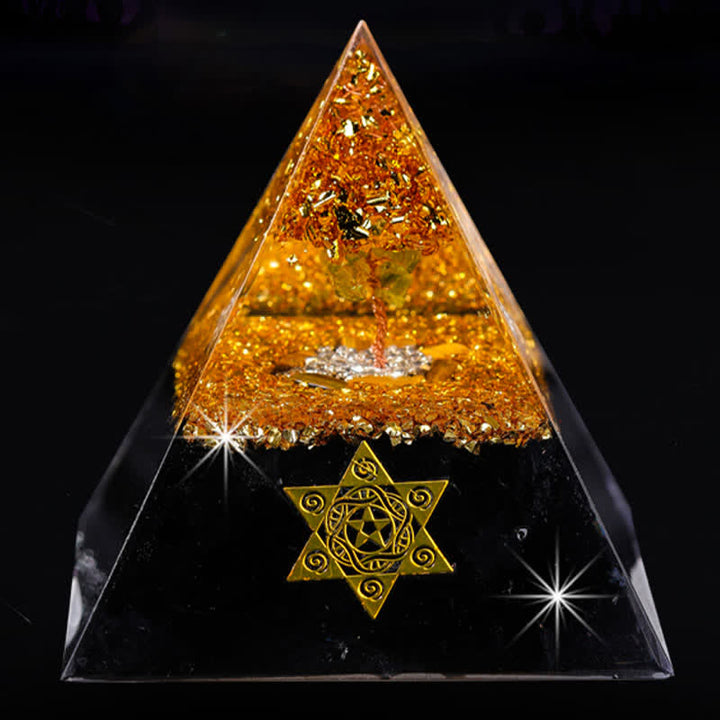 Olivenorma "Guardiano della casa" Piramide di orgone in ossidiana occhio di tigre 