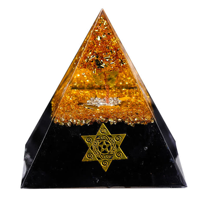 Olivenorma "Guardiano della casa" Piramide di orgone in ossidiana occhio di tigre 