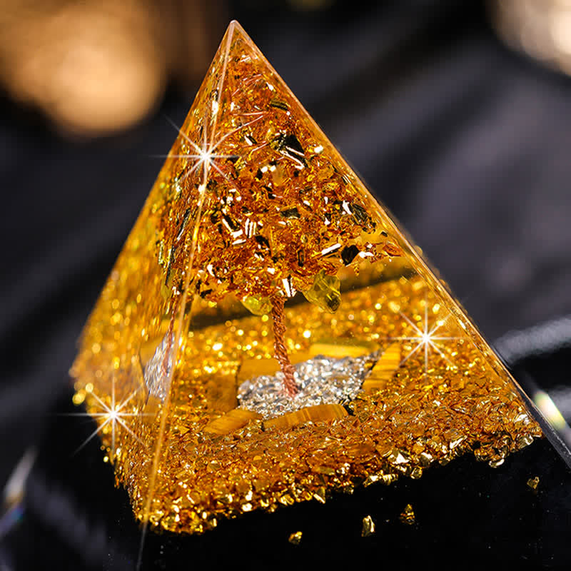 Olivenorma "Guardiano della casa" Piramide di orgone in ossidiana occhio di tigre 