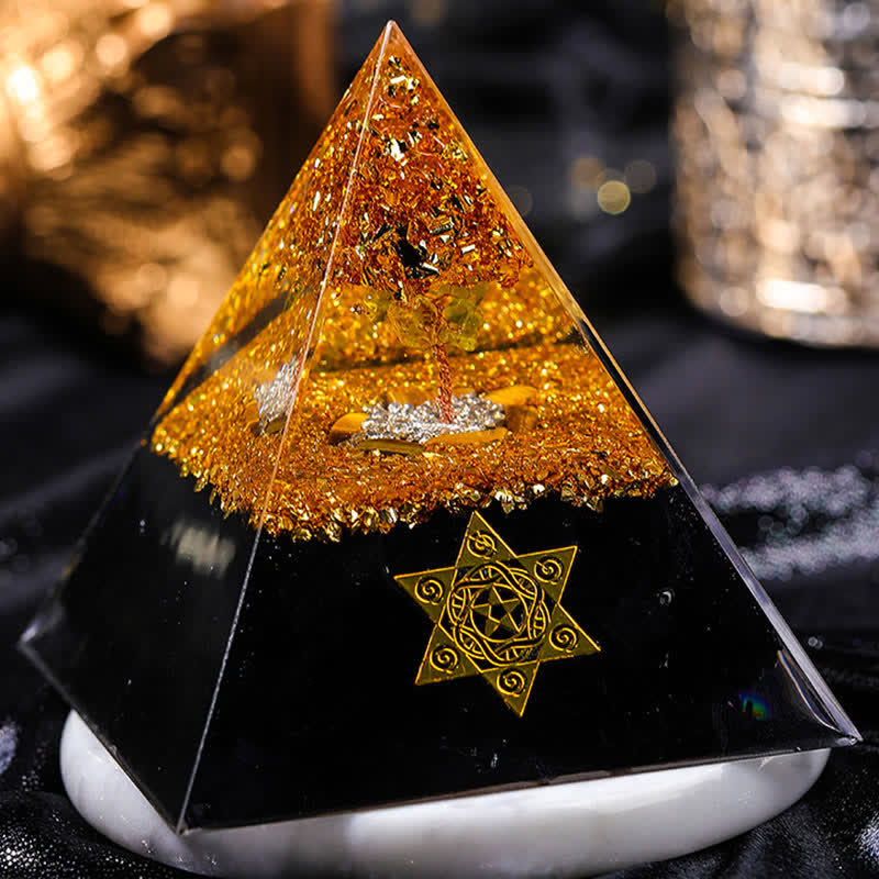Olivenorma "Guardiano della casa" Piramide di orgone in ossidiana occhio di tigre 