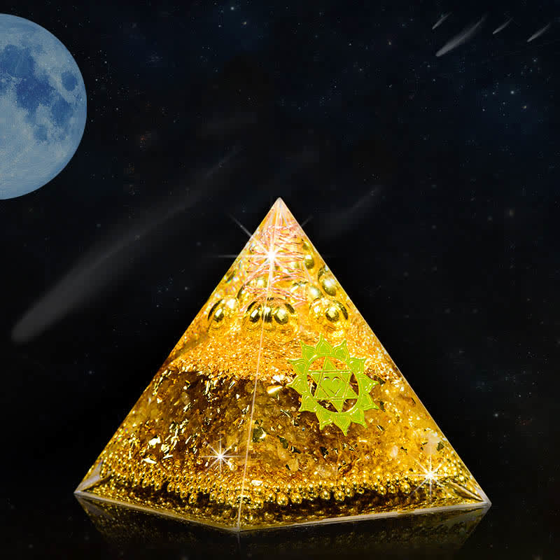 Olivenorma "Attrazione della ricchezza" Piramide di cristallo trasparente di orgone citrino 