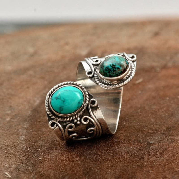 Olivenorma Anello Vintage Turchese con Bordo Aperto 